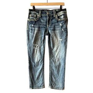 Women's 28 Miss Me Mid Rise Cropped Jeans with Distressed Details